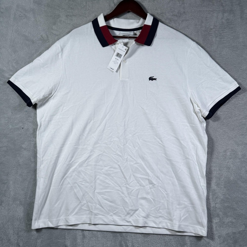 Lacoste Polo Shirt Mens 3XL 8 White Regular Fit Pique Cotton Short Sleeve - Picture 2 of 10